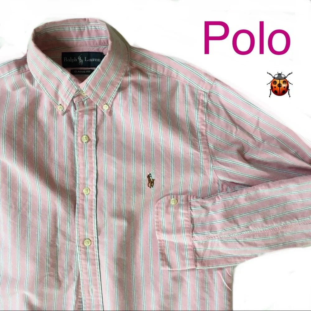 Ralph Lauren Pink and White Striped Button Down Shirt - Picture 1 of 5